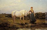 Heywood Hardy Noonday taking a Horse to Water painting